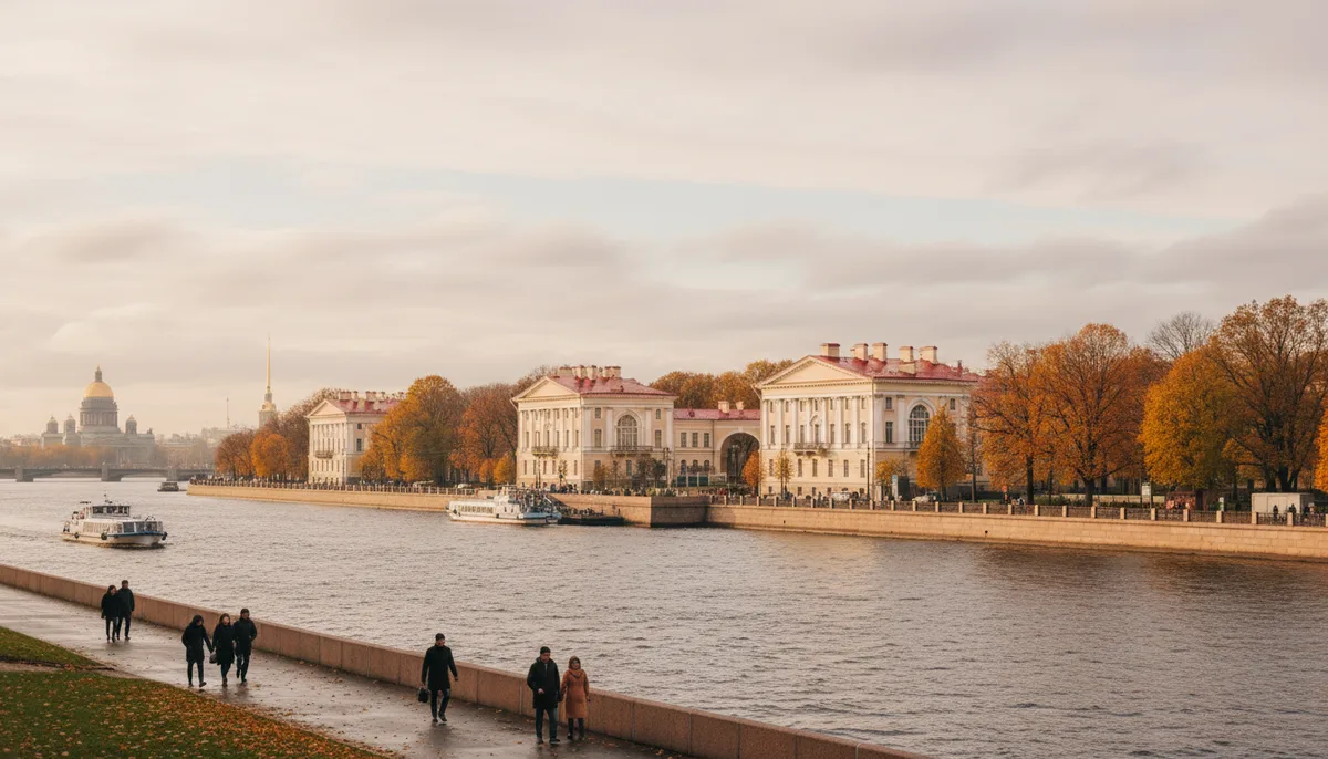 Панорама Санкт-Петербурга, набережная Невы, медицинские корпуса, осенний день